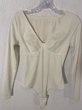 Source Unknown Cream Long Sleeve Shapewear Bodysuit